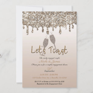Invitación Champagne Dorado Brillo Goteo Glam Acompañamiento