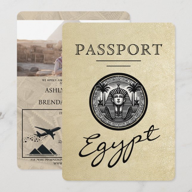 Invitación Champagne Egypt Passport Wedding Invitation (Anverso / Reverso)