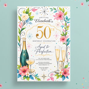 Invitación Champagne Envejecido a la Perfección Cumpleaños 50