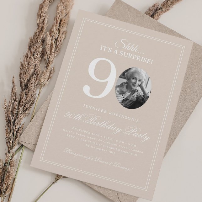 Invitación Champagne | Fiesta de cumpleaños sorpresa 90 (Champagne | Surprise 90th Birthday Party Invitation)
