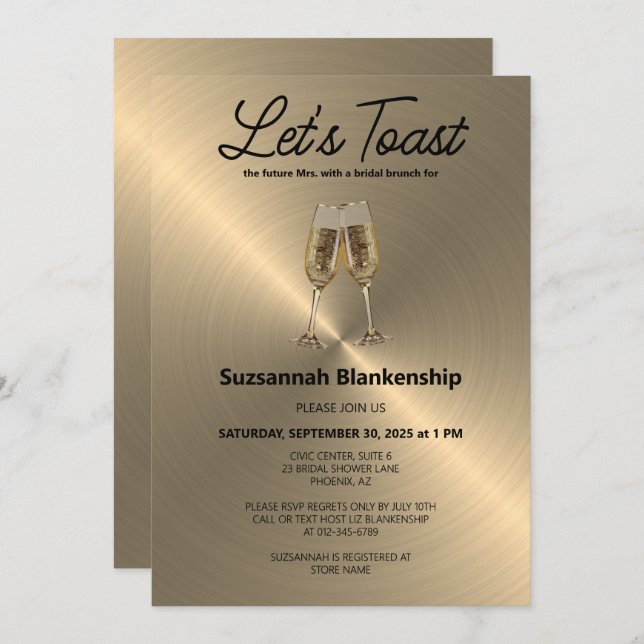 Invitación Champagne Flute Toast Bridal Shower Template (Anverso / Reverso)