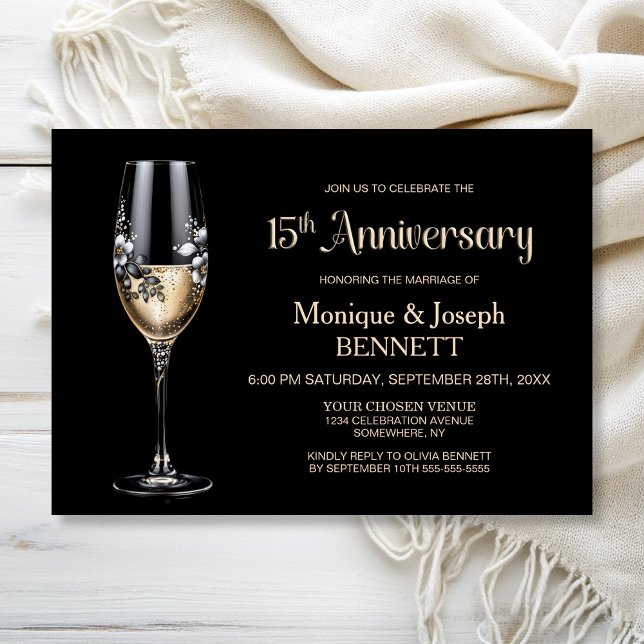 Invitación Champagne Glass Floral 15th Wedding Anniversary (Subido por el creador)