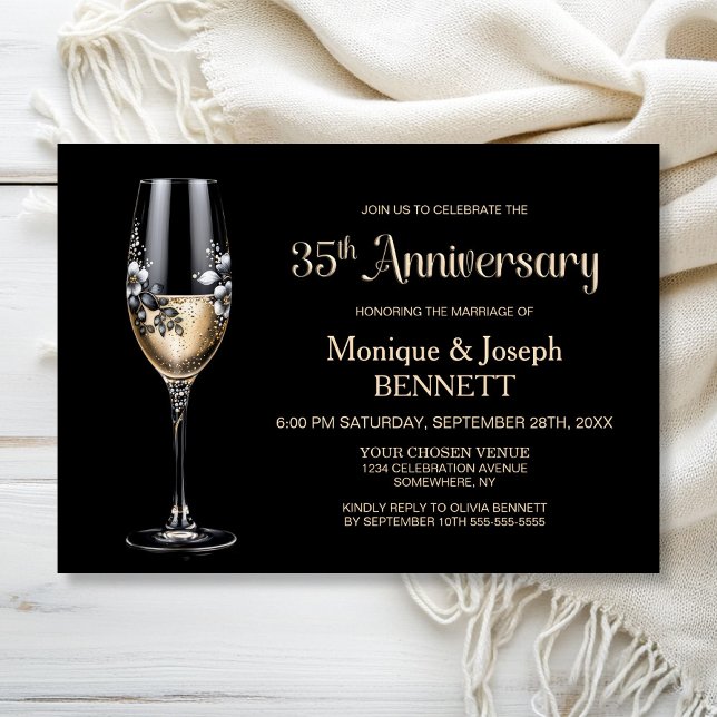 Invitación Champagne Glass Floral 35th Wedding Anniversary (Subido por el creador)