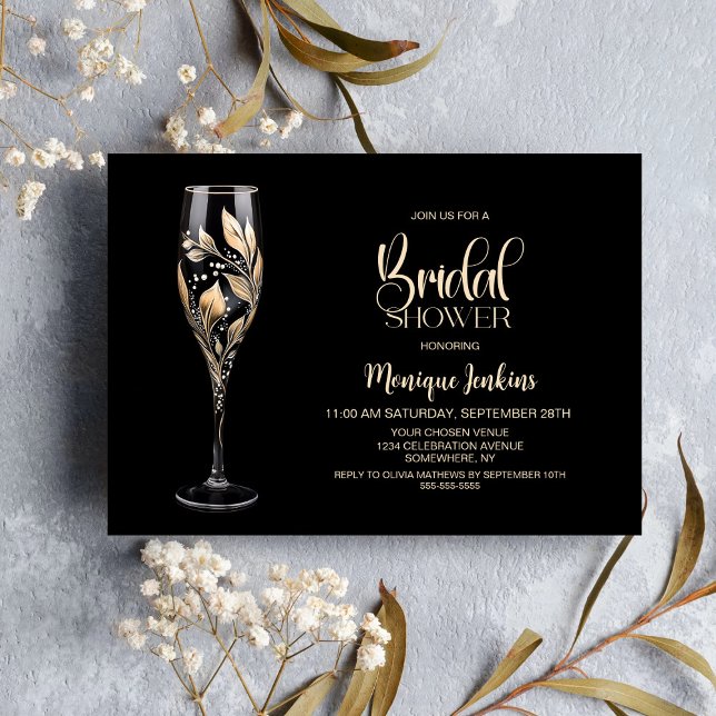 Invitación Champagne Glass Gold Leaf Bridal Shower (Subido por el creador)