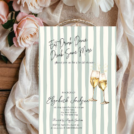 Invitación Champagne Glass Green Stripes Bridal Shower
