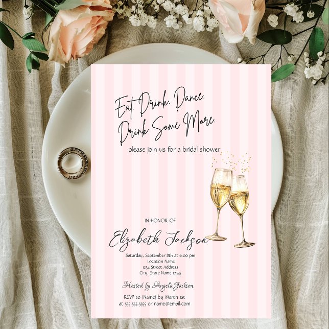 Invitación Champagne Glass Pink Stripes Bridal Shower (Subido por el creador)
