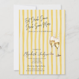 Invitación Champagne Glass Yellow Stripes Bridal Shower