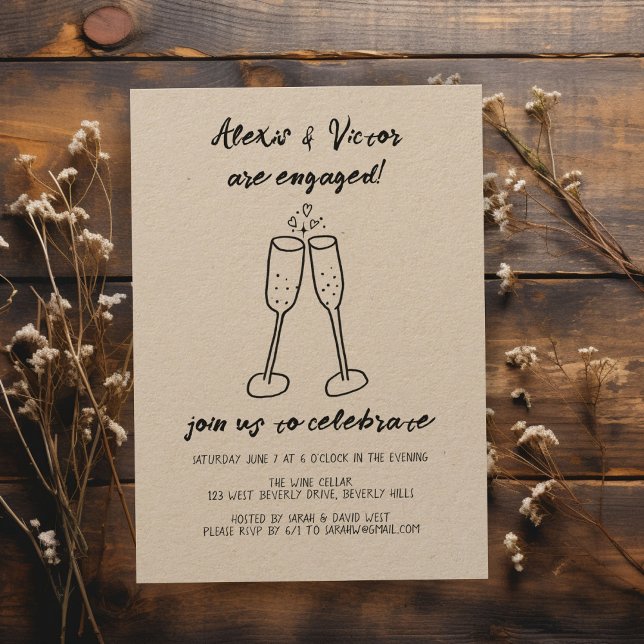 Invitación Champagne Glasses celebra la fiesta de compromiso  (Champagne Glasses Cheers Custom Engagement Party Invitation
)