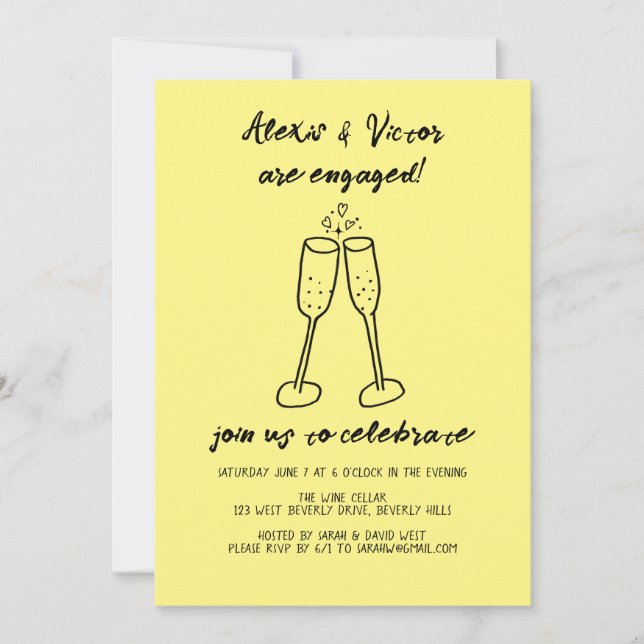 Invitación Champagne Glasses celebra la fiesta de compromiso  (Anverso)