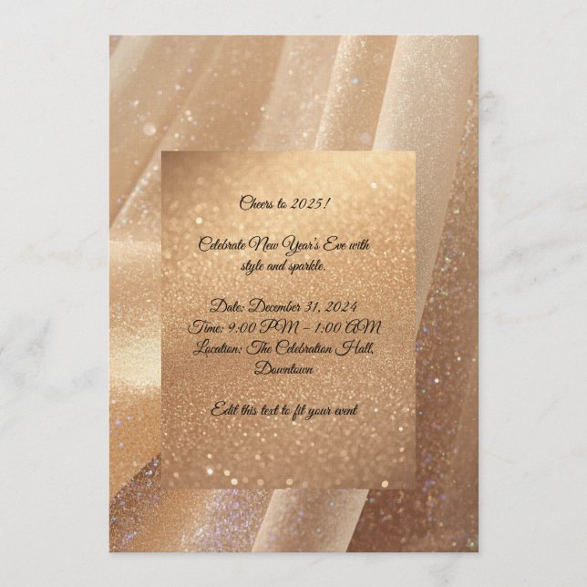 Invitación Champagne Glow New Year 2025 Invitation – Editable (Anverso)