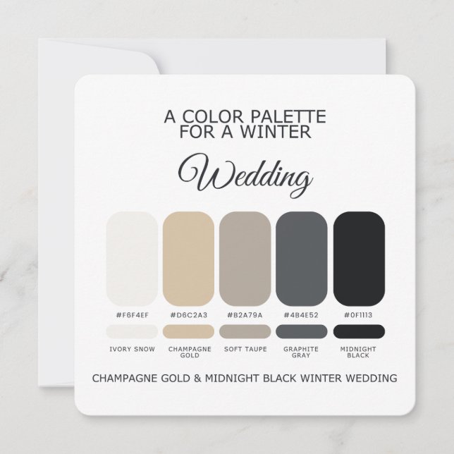 Invitación Champagne Gold Black Winter Wedding Palette Card (Anverso)