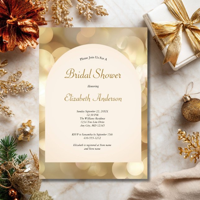 Invitación Champagne Gold Bokeh Elegant Bridal Shower (Champagne Gold Bokeh Arch Bridal Shower invitation Digital or Printed)