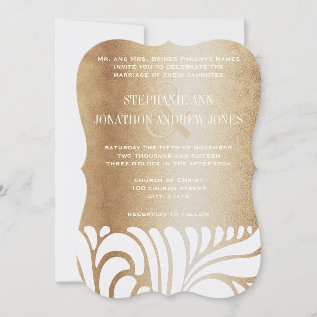 Invitación Champagne Gold Elegant Gold Ivory Swirls (Anverso)
