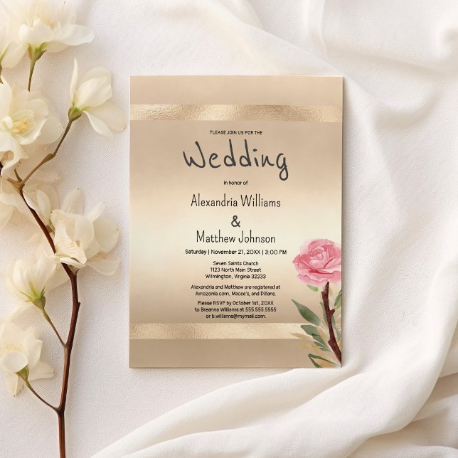 Invitación Champagne Gold Glamour Pink Floral Wedding  (Champagne Gold Glamour Pink Floral Wedding )