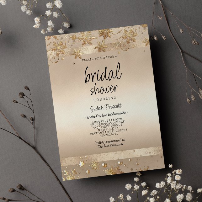 Invitación Champagne Golden Snowflakes Luxury Bridal Shower (Champagne Golden Snowflakes Luxury Bridal Shower )