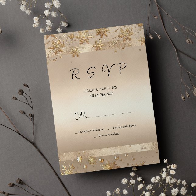 Invitación Champagne Golden Snowflakes Luxury RSVP (Champagne Golden Snowflakes Luxury RSVP)