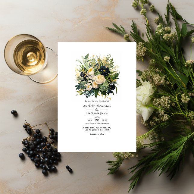 Invitación Champagne, Green y Black Floral Boda (Subido por el creador)