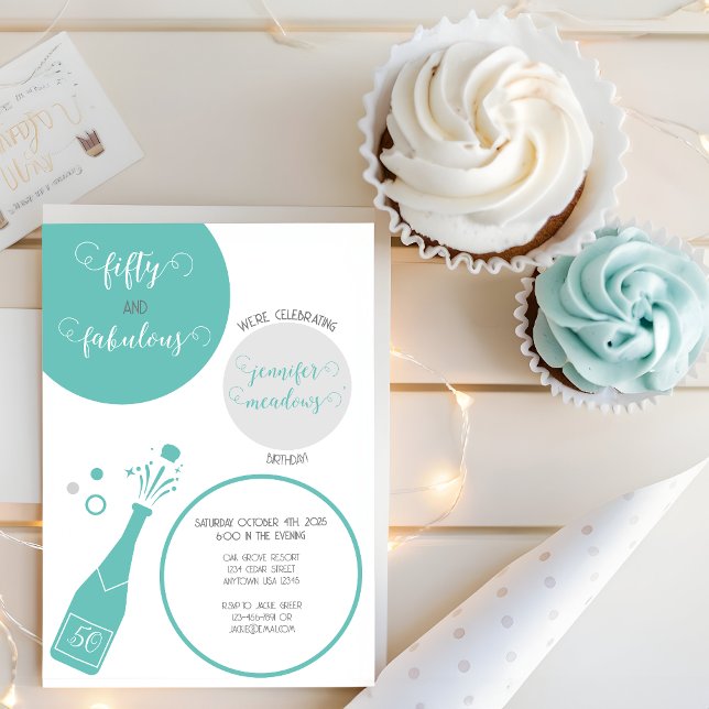 Invitación Champagne gris verde azulado 50 y fabuloso cumplea (Subido por el creador)