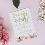 Invitación Champagne Heart Gold Brunch & Bubbly Bridal Shower<br><div class="desc">Diseño de moda con caligrafía, diseño moderno de tipografía y bonitos ilustraciones acuáticos. En la parte superior de esta invitación, hay "brunch & bubbly" en escritura borrachera con el nombre de la novia debajo. La fecha y la hora están separadas por un ilustracion de copas de champán que se aferran...</div>