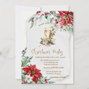 Invitación Champagne Holly Berry Flor de Pascua de Navidad 