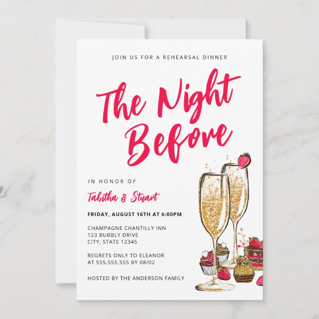 Invitación Champagne La Noche Antes De La Cena Del Ensayo (Anverso)