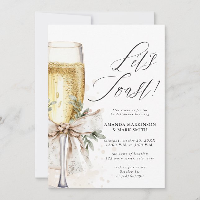 Invitación Champagne Let's Toast Winter Bridal Shower (Anverso)