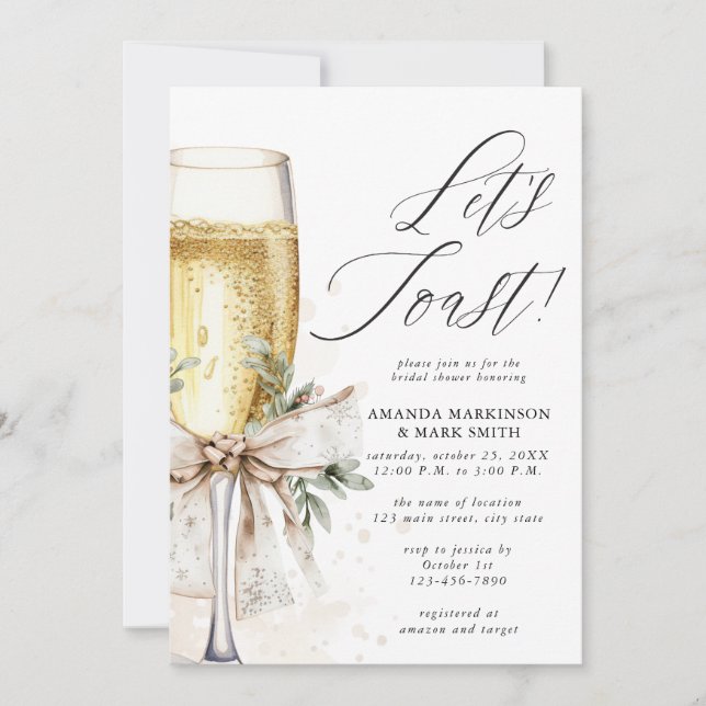 Invitación Champagne Let's Toast Winter Bridal Shower (Anverso)