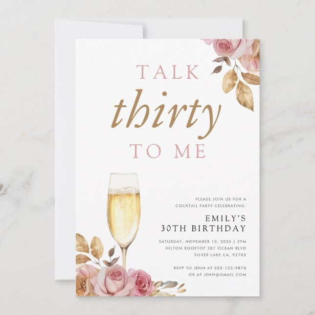 Invitación Champagne me habla 30 años Fiesta (Anverso)