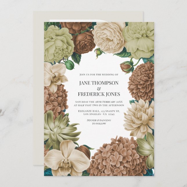 Invitación Champagne Mist, Willow Sage & Pebble Taupe Wedding (Anverso / Reverso)