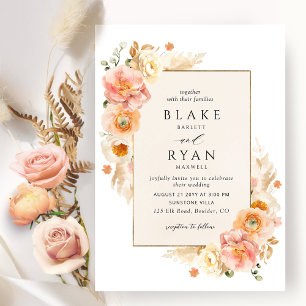 Invitación Champagne, Peach, Boda de Moda floral Rubor Cream
