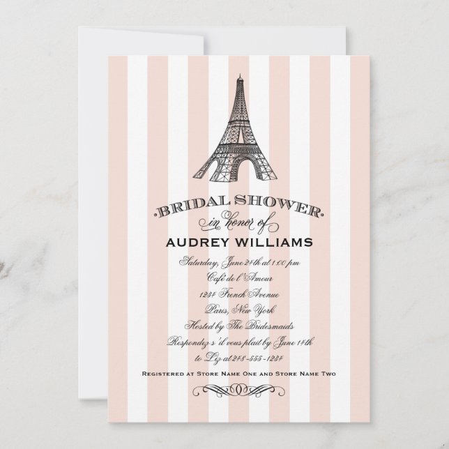 Invitación Champagne Pink Paris Eiffel Tower Bridal Shower (Anverso)