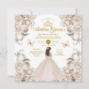 Invitación Champagne Quinceañera 15 Anos Flores de Oro