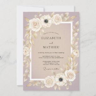 Invitación Champagne Ranunculus Polvo Rosa Eucalipto Weddin