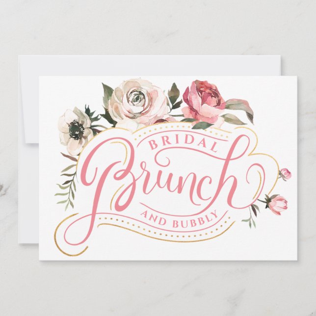 Invitación Champagne rosa | Ducha de novias Brunch & Bubbly (Anverso)