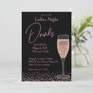 Invitación Champagne rosado sobre las bebidas nocturnas de la