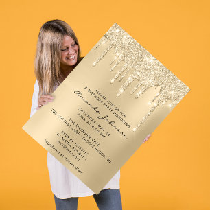 Invitación Champagne Sepia Gold Purpurina Efecto Drita Cumple