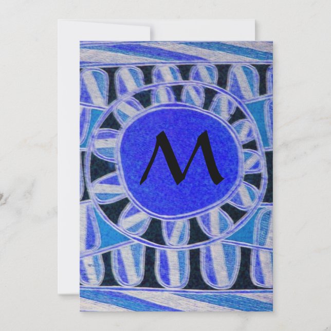 Invitación CHAMPAGNE SOLAR MONOGRAM, azul turquesa negro (Anverso)