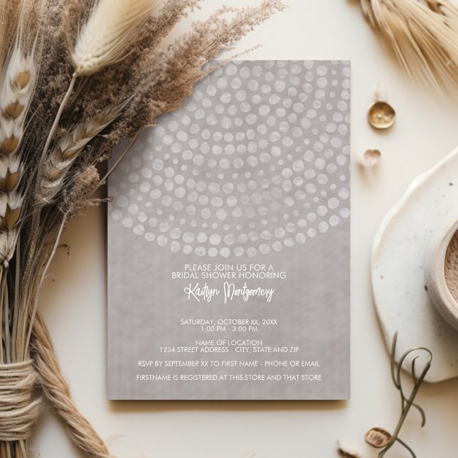 Invitación Champagne Taupe - Boho Dots Bridal Shower Fiesta (Boho Bridal Shower Invitation in Taupe)