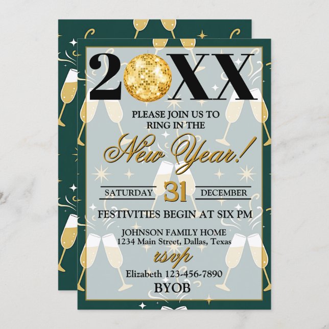 Invitación Champagne Toast 2026 New Years Eve Party (Anverso / Reverso)