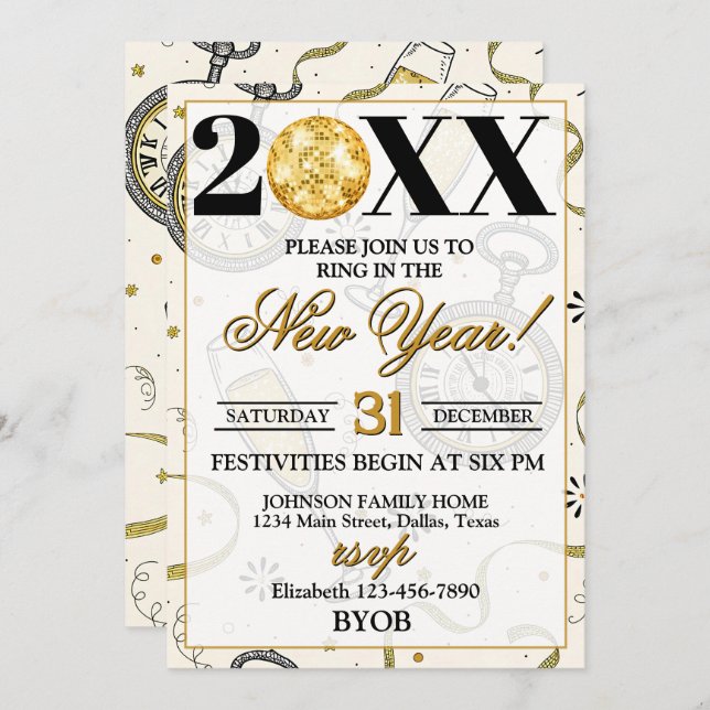 Invitación Champagne Toast 2026 New Years Eve Party (Anverso / Reverso)