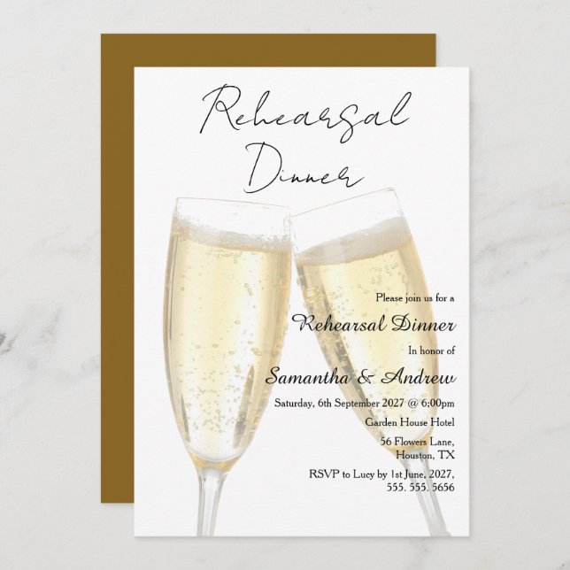 Invitación Champagne Toast Rehearsal Dinner (Anverso / Reverso)