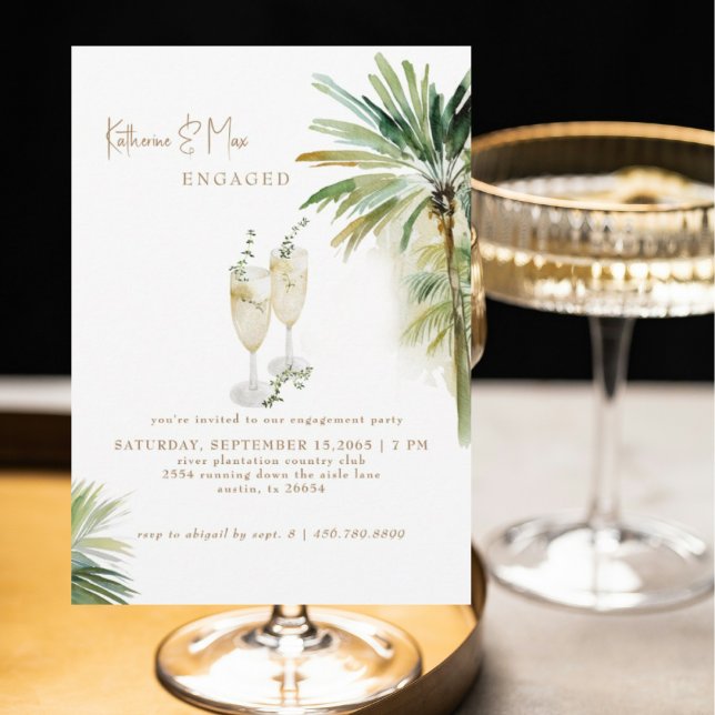 Invitación Champagne Toast Tropical Engagement Party  (Subido por el creador)