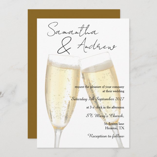 Invitación Champagne Toast Wedding (Anverso / Reverso)