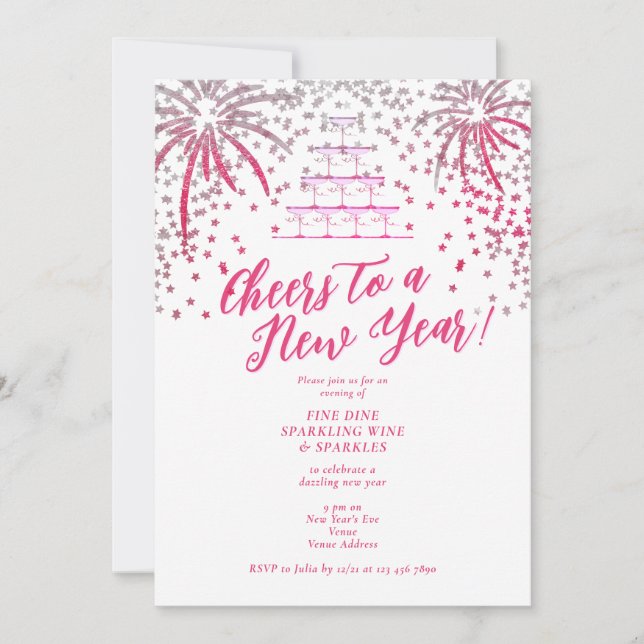 Invitación Champagne Tower Año Nuevo Eve Cena Cóctel Bash (Anverso)