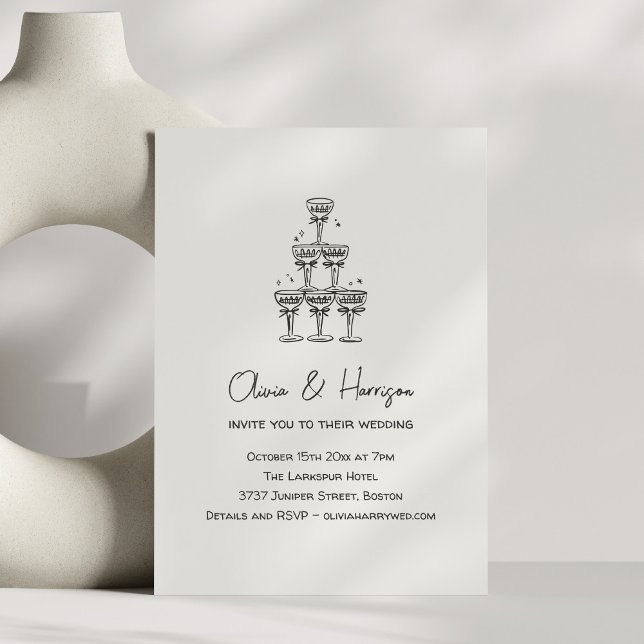 Invitación Champagne Tower Doodle Custom Name Wedding (Subido por el creador)