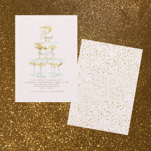 Invitación Champagne Tower Gold Text Rubor Engagement Party