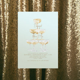 Invitación Champagne Tower Gold Text Sage Engagement Party