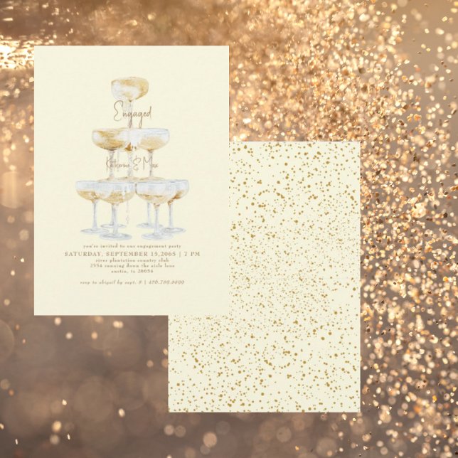 Invitación Champagne Tower Gold Text Yellow Engagement Party (Subido por el creador)