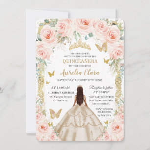 Invitación Champagne Vintage Gold Rubor Floral Quinceañera