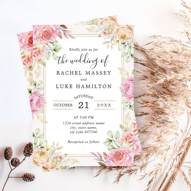 Invitación Champagne Watercolor Floral Boda Style (Subido por el creador)
